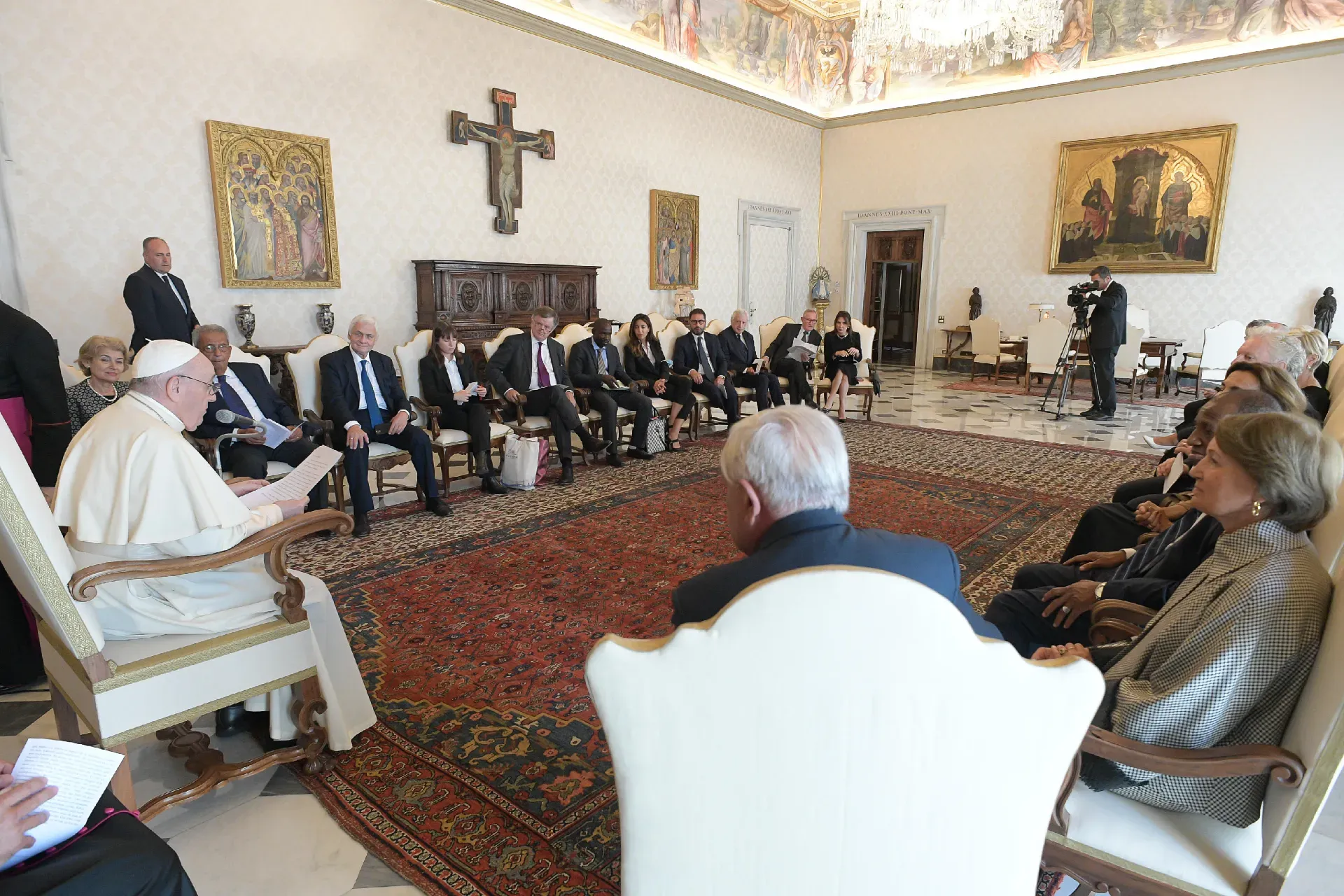 Pope Francis meets with members of Leaders Pour la Paix at the Vatican on Sept. 4, 2021. Vatican News/CNA